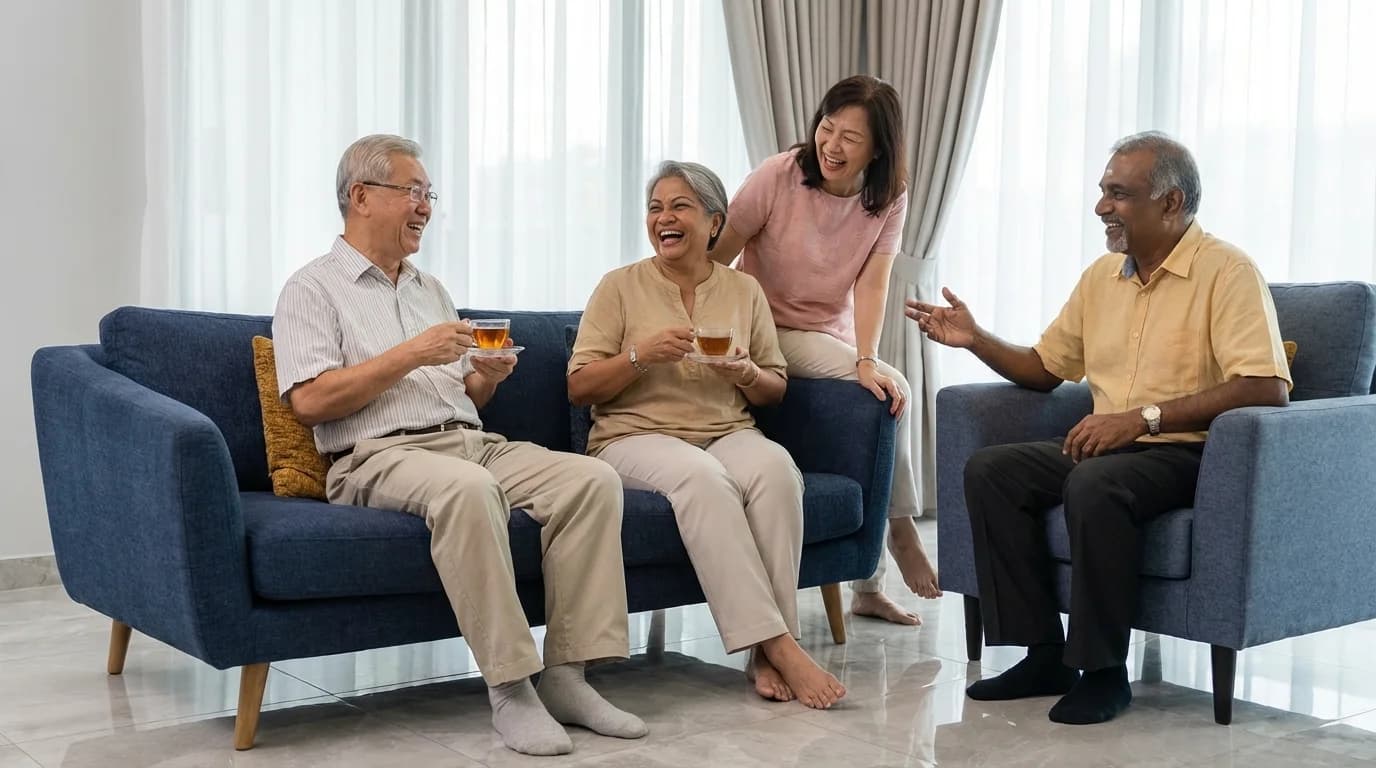 Warm, home-like lounge at Blue Atria — an alternative to a nursing home in Singapore